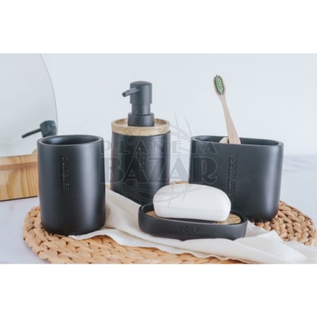 Jabonera Cerámica Negro Y Mármol