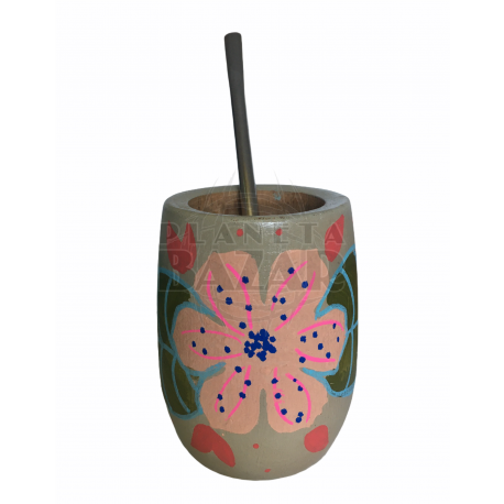 Mate Madera Pintado Con Bombilla