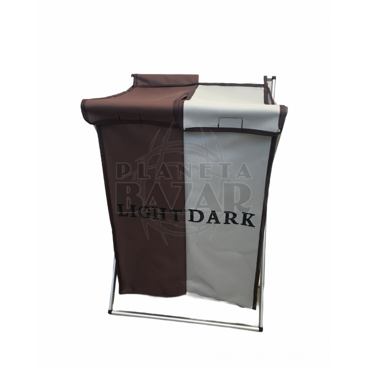 Cesto Laundry Base Aluminio Con Tapa Doble Mediano | Marron y Beige