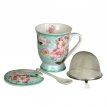 Taza Con Infusor Tapa y Cuchara | Flores Aqua
